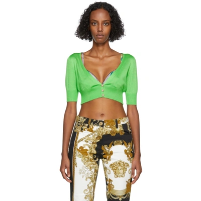 Shop Versace Green Silk Cropped Short Sleeve Cardigan In 1g210 Green
