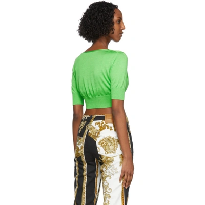 Shop Versace Green Silk Cropped Short Sleeve Cardigan In 1g210 Green