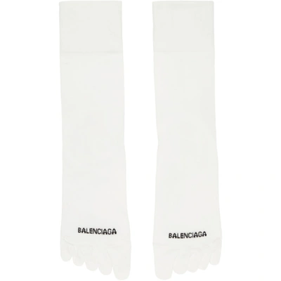 Shop Balenciaga White Logo Toe Socks In 9060 White