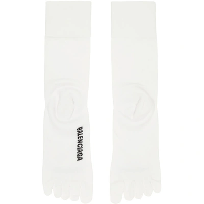 Shop Balenciaga White Logo Toe Socks In 9060 White