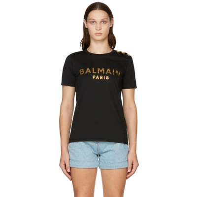 Balmain Cotton With Gold Colored Logo Print Black | ModeSens
