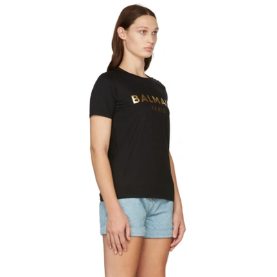 Shop Balmain Black & Gold Three-button Metallic Logo T- Shirt In Ead Noir/or