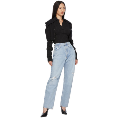 Shop Agolde Blue Distressed 90s Mid-rise Loose Fit Jeans In Captured