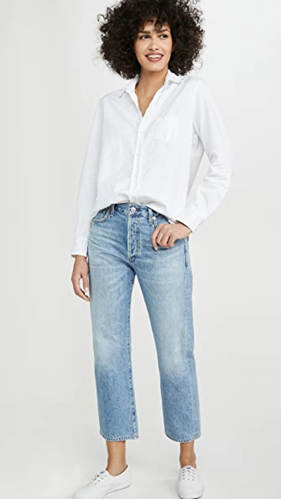 Shop Frank & Eileen Eileen Tattered Denim Shirt White