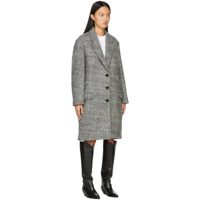 Shop Isabel Marant Black & White Wool Fegozi Oversize Coat In Bkec Black/