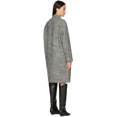Shop Isabel Marant Black & White Wool Fegozi Oversize Coat In Bkec Black/