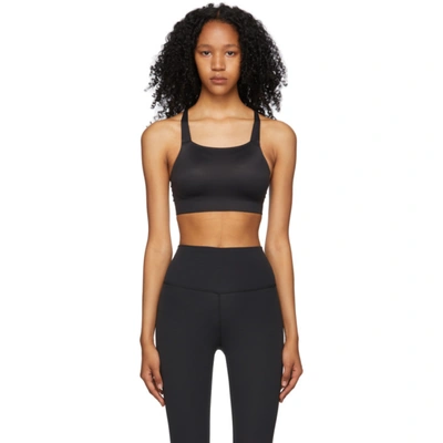 Shop Nike Black Swoosh Luxe Sports Bra In 010 Black/dk Smoke