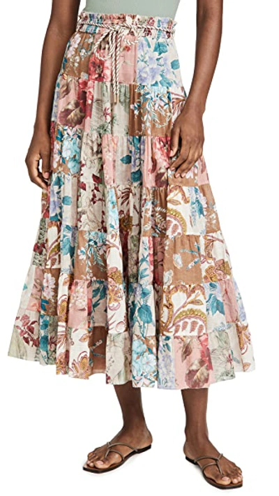 Shop Zimmermann Cassia Patch Midi Skirt In Patchwork Floral