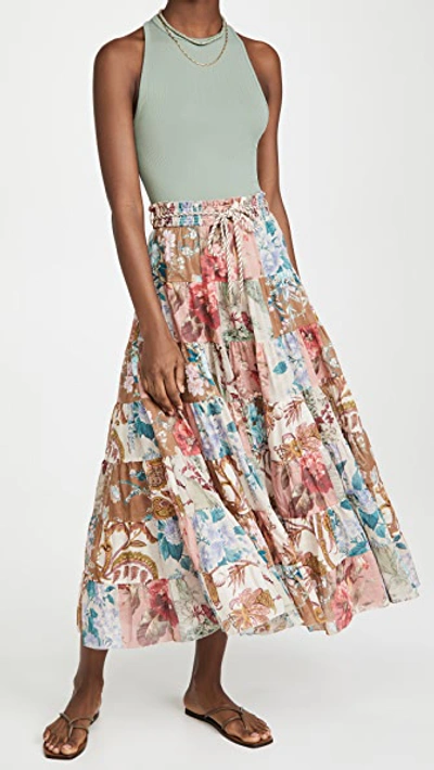Shop Zimmermann Cassia Patch Midi Skirt In Patchwork Floral