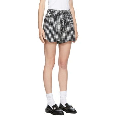 Shop Ganni Black & White Seersucker Check Drawstring Shorts In 099 Black