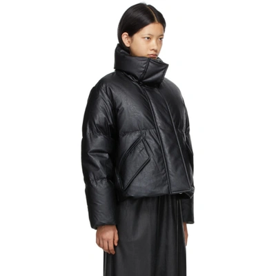 Shop Mm6 Maison Margiela Black Down Faux-leather Logo Puffer Jacket In 900 Black