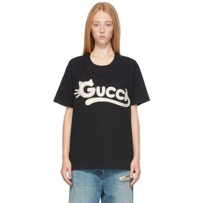 Gucci Black Cat Logo T-shirt | ModeSens