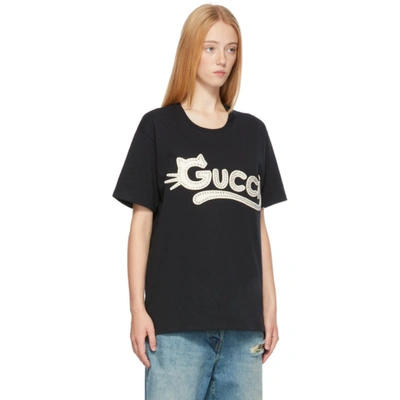 Gucci Black Cat Logo T-shirt | ModeSens