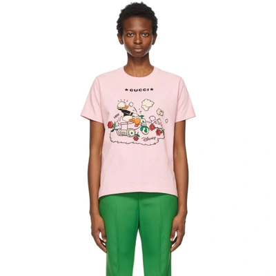 Shop Gucci Pink Disney Edition Garden Donald Duck T-shirt In 5358 Pink