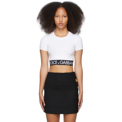 Shop Dolce & Gabbana White Cropped Logo T-shirt In W0800 Optical White