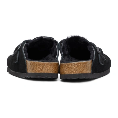 Shop Birkenstock Black Shearling & Suede Boston Loafers