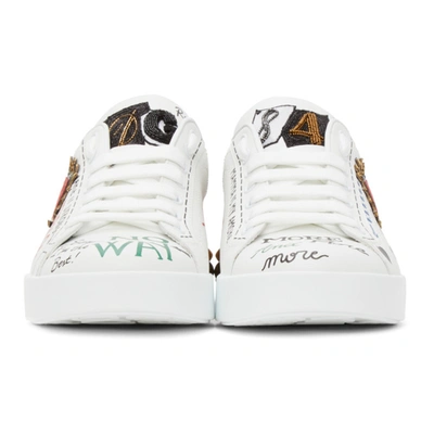 Shop Dolce & Gabbana White Printed Portofino Sneakers In 8i049 White/gold Fum