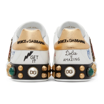 Shop Dolce & Gabbana White Printed Portofino Sneakers In 8i049 White/gold Fum