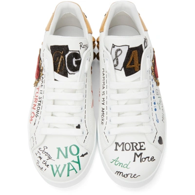 Shop Dolce & Gabbana White Printed Portofino Sneakers In 8i049 White/gold Fum