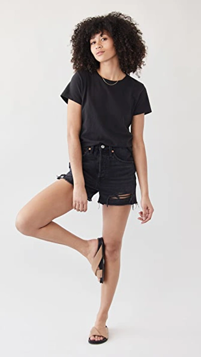 Re/done 1950s Boxy Cotton Tee In Washed Black