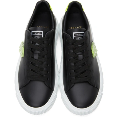 Shop Versace Black & Green Greca Low-top Sneakers In 2b190 Blkgl