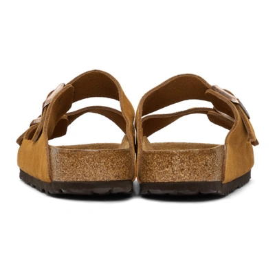 Shop Birkenstock Tan Regular Suede Soft Footbed Arizona Sandals In Mink