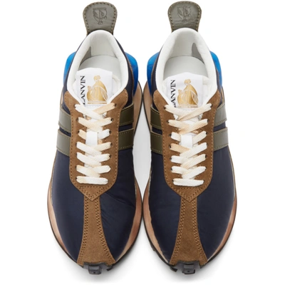 Shop Lanvin Navy Nylon Bumpr Sneakers In 2940 Navy Blue/green