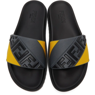 Shop Fendi Grey & Yellow 'forever ' Fussbett Slides In F1dvq Grigs