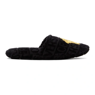 Shop Versace Black & Gold Medusa Head Slippers In Z4557 Blgld