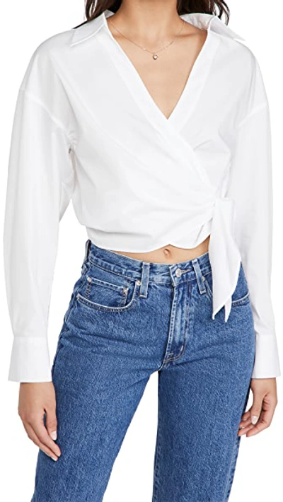 Shop Vince Slim Fitted Wrap Shirt In Optic White