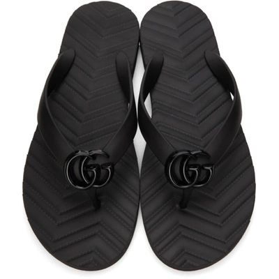 Shop Gucci Black Chevron Gg Thong Sandals In 1000 Nero/nero