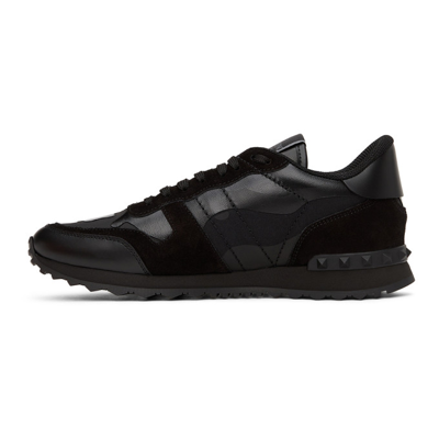 Shop Valentino Black Camo Rockrunner Sneakers In 0no Nero/nero/nero/n