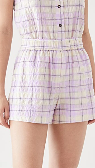 Shop Ganni Seersucker Check Shorts In Orchid Bloom