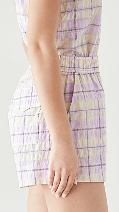 Shop Ganni Seersucker Check Shorts In Orchid Bloom