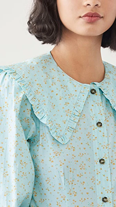 Shop Ganni Printed Cotton Poplin Shirt In Corydalis Blue