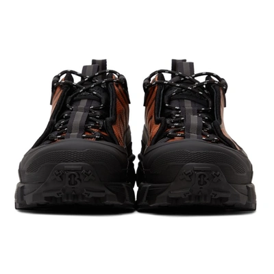 Shop Burberry Black & Orange Leather Arthur Sneakers In Black/orange