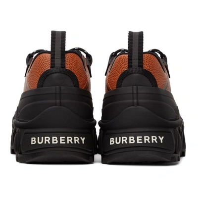 Shop Burberry Black & Orange Leather Arthur Sneakers In Black/orange