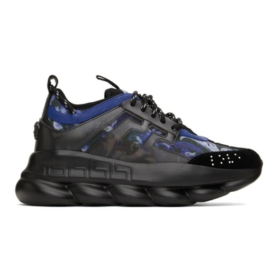 Shop Versace Black & Blue Chain Reaction Sneakers In 6b370 Blkbl