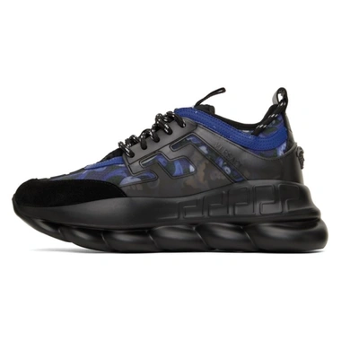 Shop Versace Black & Blue Chain Reaction Sneakers In 6b370 Blkbl