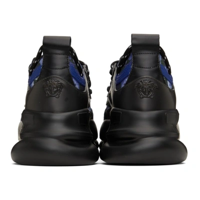 Shop Versace Black & Blue Chain Reaction Sneakers In 6b370 Blkbl