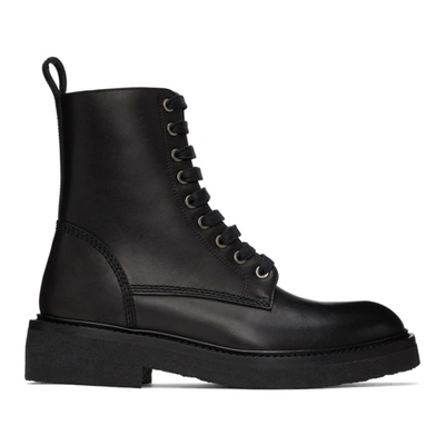 Shop Amiri Black Crepe Sole Combat Boots In Black / Black