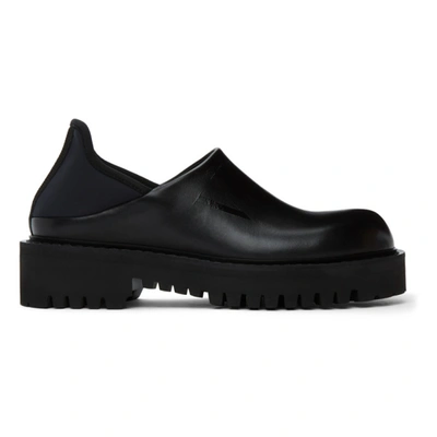 Black Leather And Neoprene Slip-on Loafers
