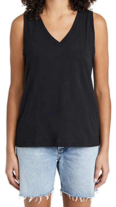 Madewell Whisper Shout Cotton V-neck Tank In True Black