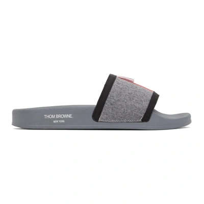 Thom Browne Tricolour-stripe Wool-twill And Rubber Slides In 035 Med Grey
