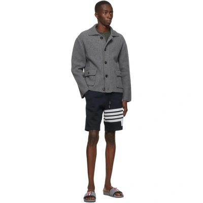 Thom Browne Tricolour-stripe Wool-twill And Rubber Slides In 035 Med Grey