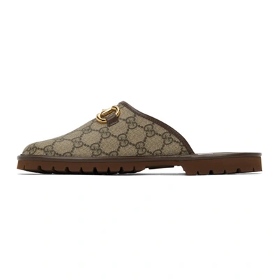 Shop Gucci Beige & Brown Gg Horsebit Slip-on Loafers In 9762 Beige Ebony/new