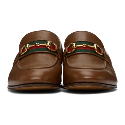 Shop Gucci Brown Web Horsebit Loafers In 2870 Nocciola/vrv