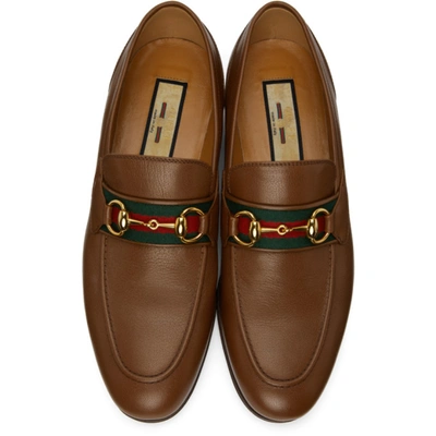 Shop Gucci Brown Web Horsebit Loafers In 2870 Nocciola/vrv