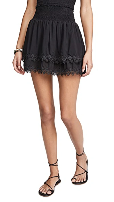 Peixoto Belle Tiered Cotton Miniskirt In Black