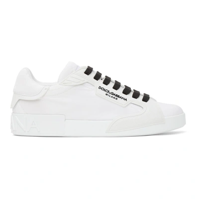 Shop Dolce & Gabbana White Nylon Portofino Sneakers In 89642 White/white